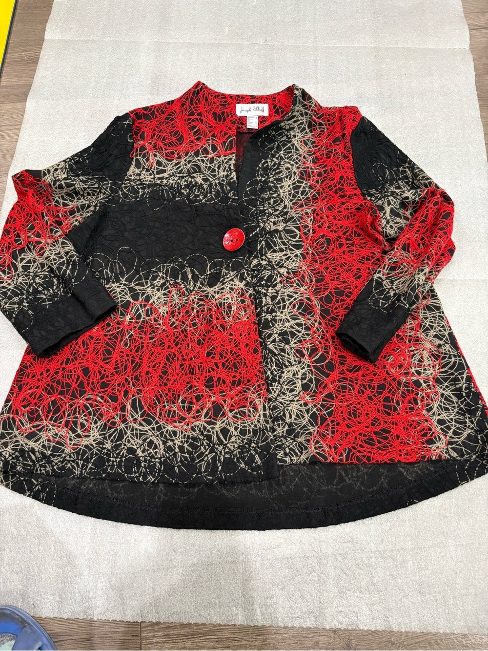 Joseph Ribkoff Red & Black Abstract Lace Light Jacket